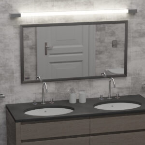 Frameline IR spegelvärmare – infraröd värmepanel med säkerhetsglas och aluminiumram, för badrum